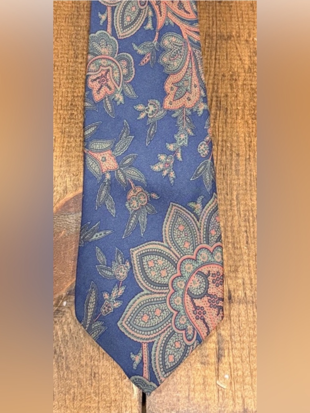 Luciano Barbera Italy Vintage Navy Silk Tie Oversized Botanical Paisley Floral